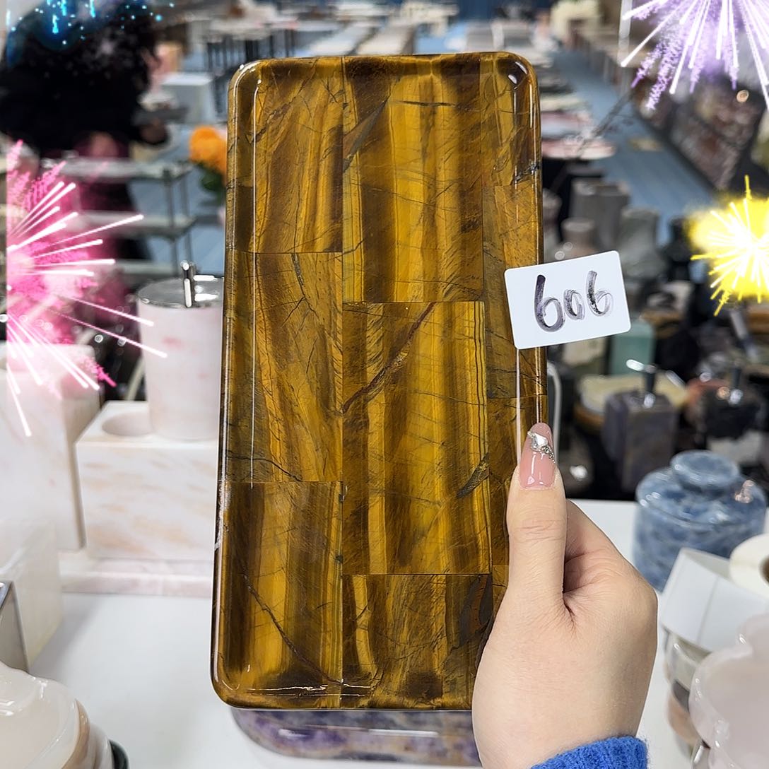 石材虎眼石长方盘