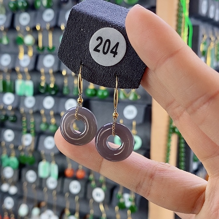 和田玉耳饰18K金镶嵌