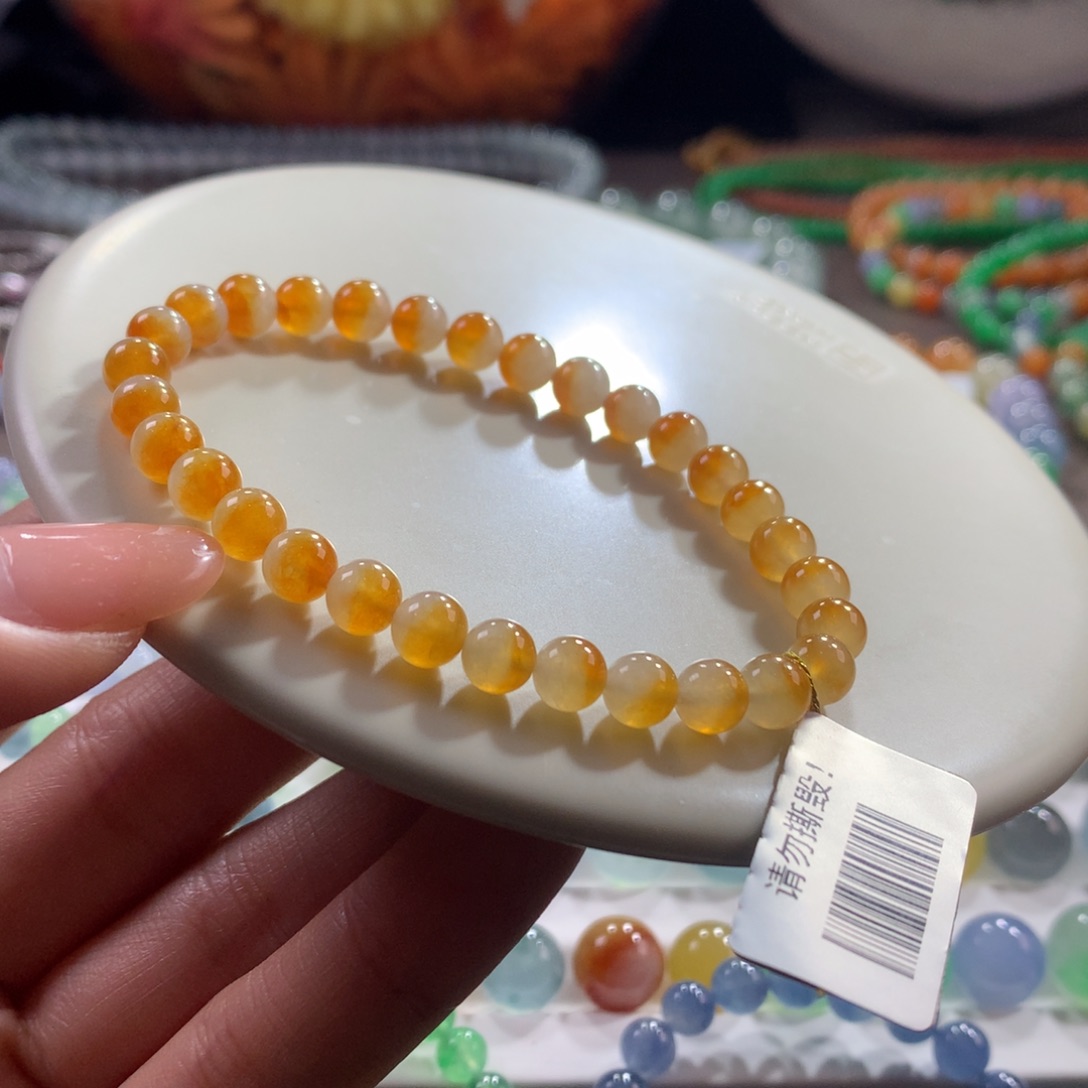 翡翠未镶嵌手链胶润黄翡聚宝盆卡5.9