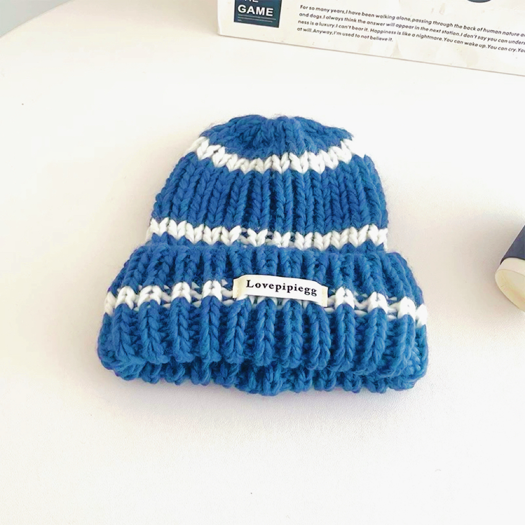 2025年秋冬新款粗毛线条纹加厚保暖防寒冷帽针织手工冷帽网红百搭