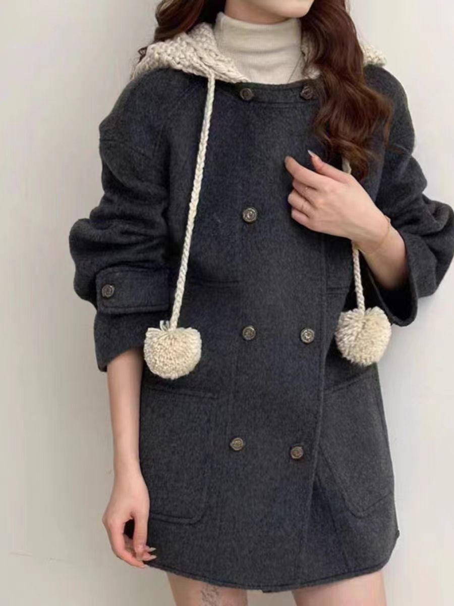 连帽女秋冬时尚冬季袖型毛呢外套呢羊毛大衣加厚女装韩版