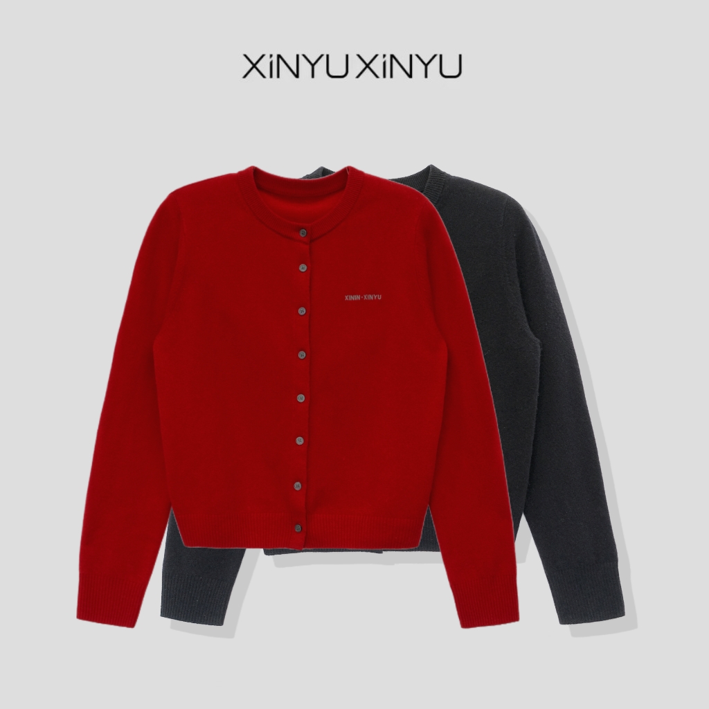 XINYU/芯与 100绵羊毛单排扣羊毛开衫 348109 针织 时尚 百搭 