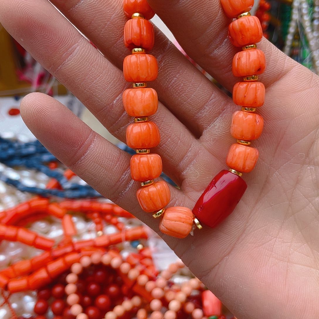 玛瑙/玉髓珠宝半成品未镶嵌三姑娘南瓜珠手链1条