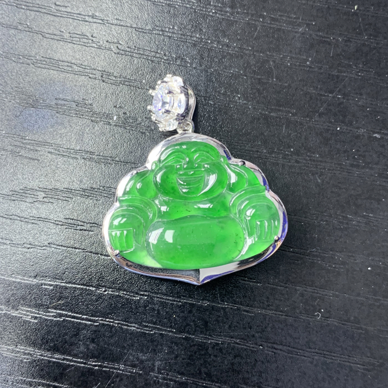 FG026天然A货翡翠冰种满绿佛公吊坠经典百搭设计多样性发