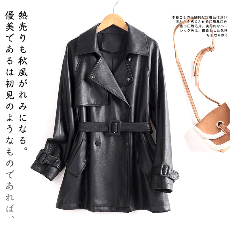 海宁专属绵羊皮风衣外套女装网红休闲皮衣长款中长款修身秋冬