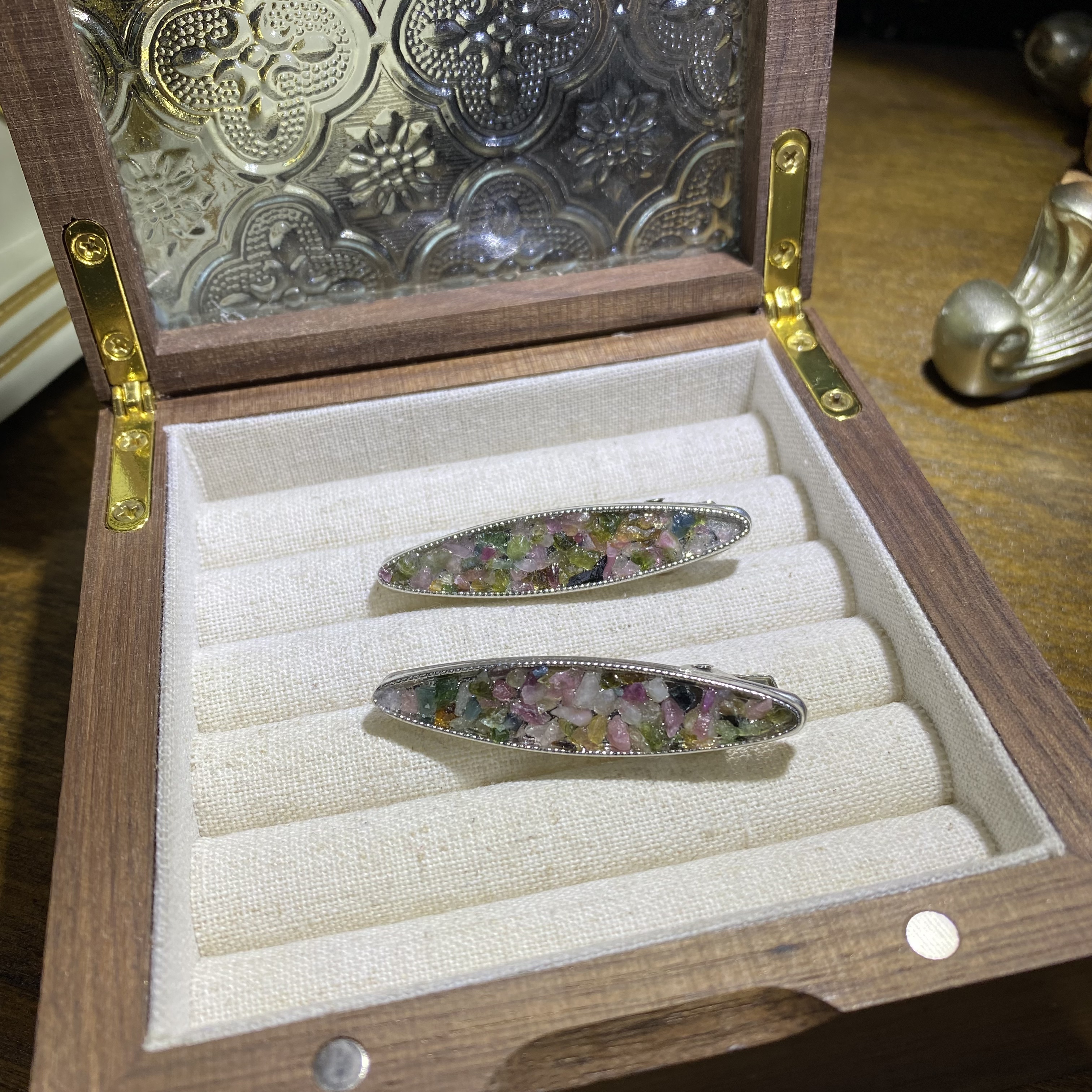 V626-天然老矿碧玺发夹头饰-多样性发其一