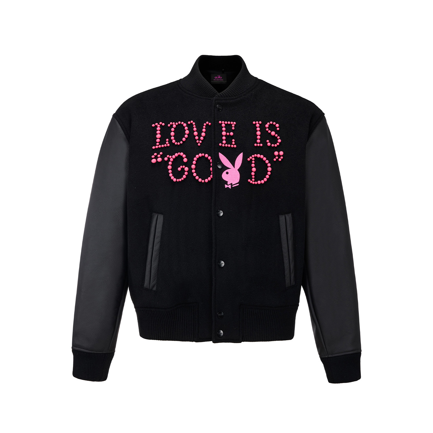 GB-GOODBRAND x PLAYBOY 2025FW 经典标语仿生珍珠时尚棒球夹克