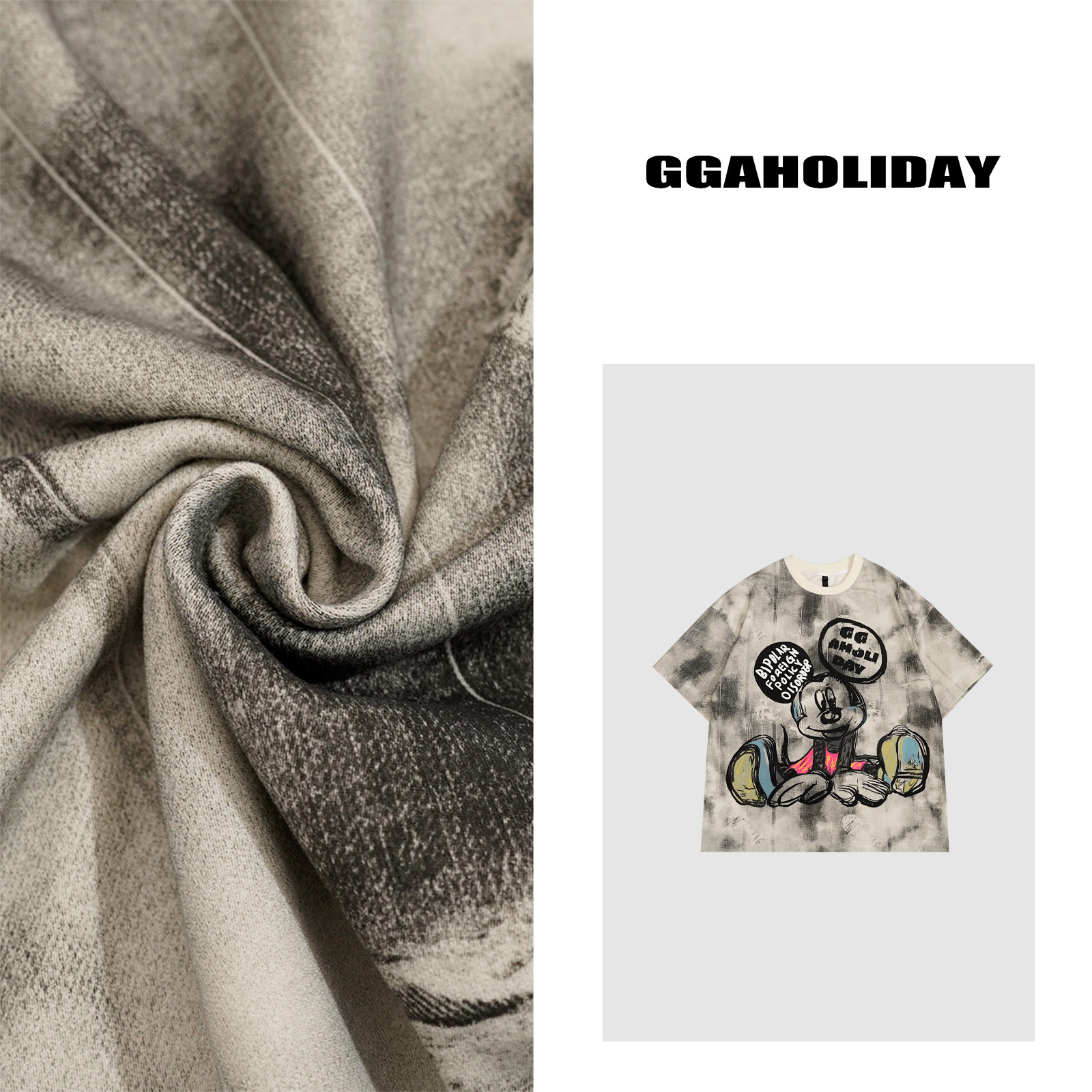 GGAHOLIDAY时尚宽松休闲美式百搭复古潮流涂鸦百搭显瘦大T-152276