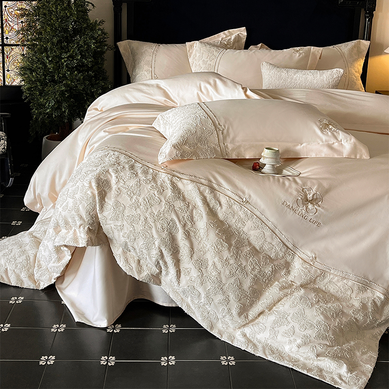 喜兹 蝶舞花语 全棉四件套全棉 重工轻奢绣花ins风网红款床品