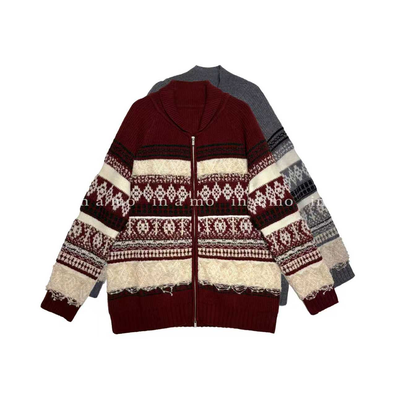 in a mo【过圣诞】费尔岛重工设计感拉链款针织毛衣开衫