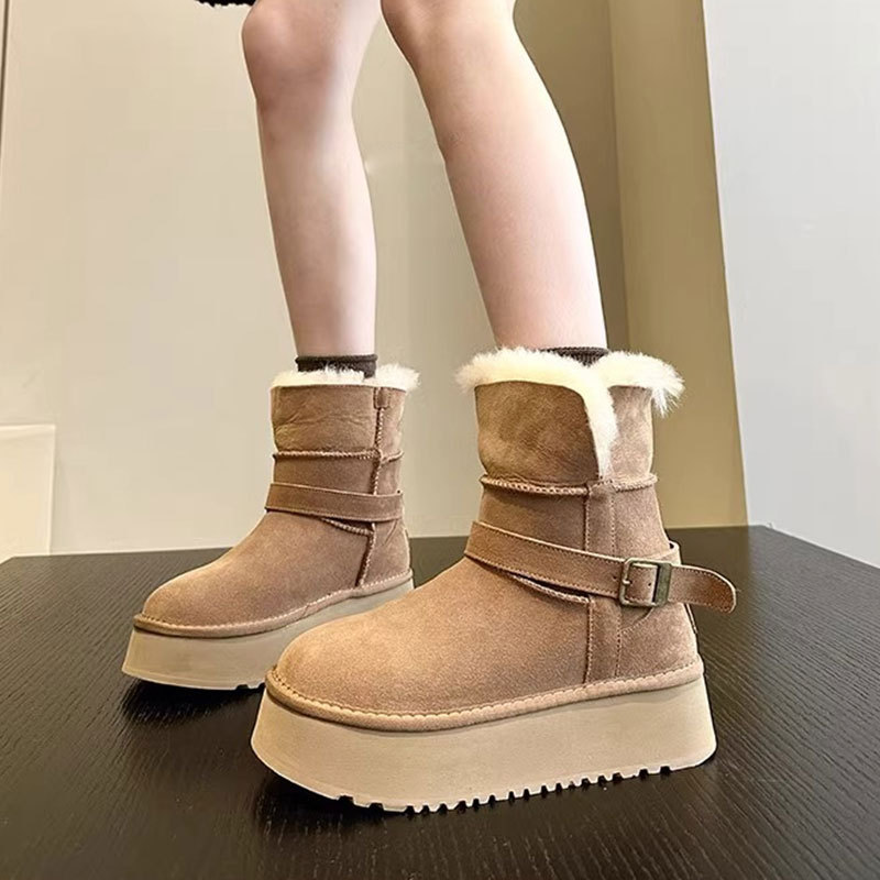 毛毛短靴加绒加厚保暖棉鞋女款2025年冬季新款雪地靴