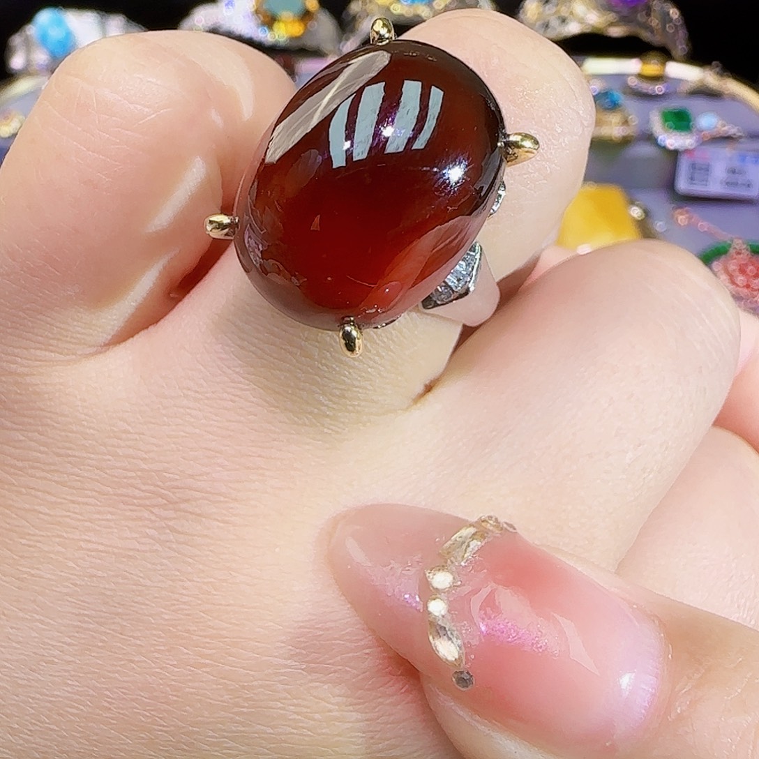 甲***）石榴石（芬达石）戒指银S925镶嵌