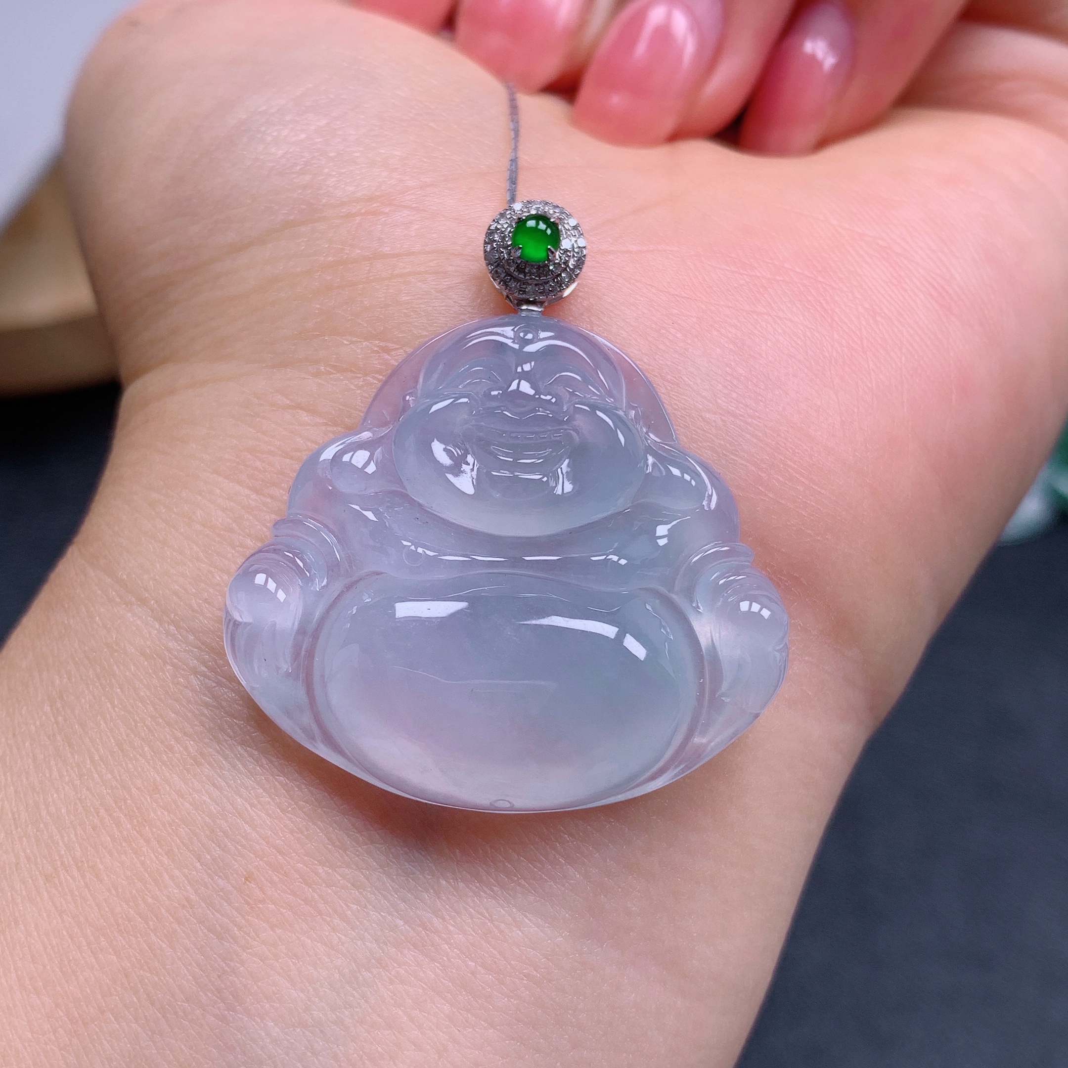 天然缅甸翡翠A货18k冰种佛公气质精美尺寸36.2+32.7+6.4