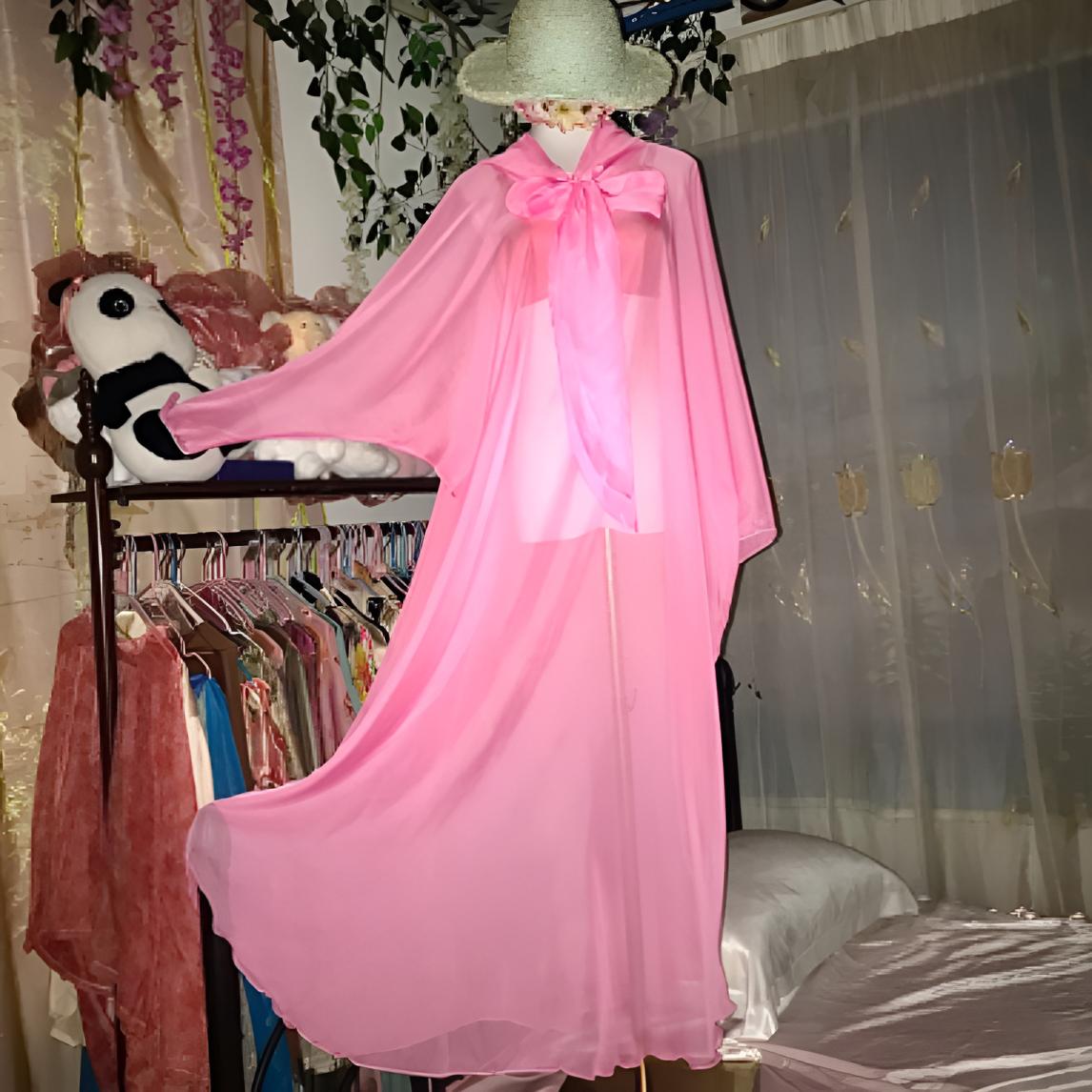 超舒服薄款透视蝙蝠袖连衣裙宽松大码领子唯美气质清新休闲居家