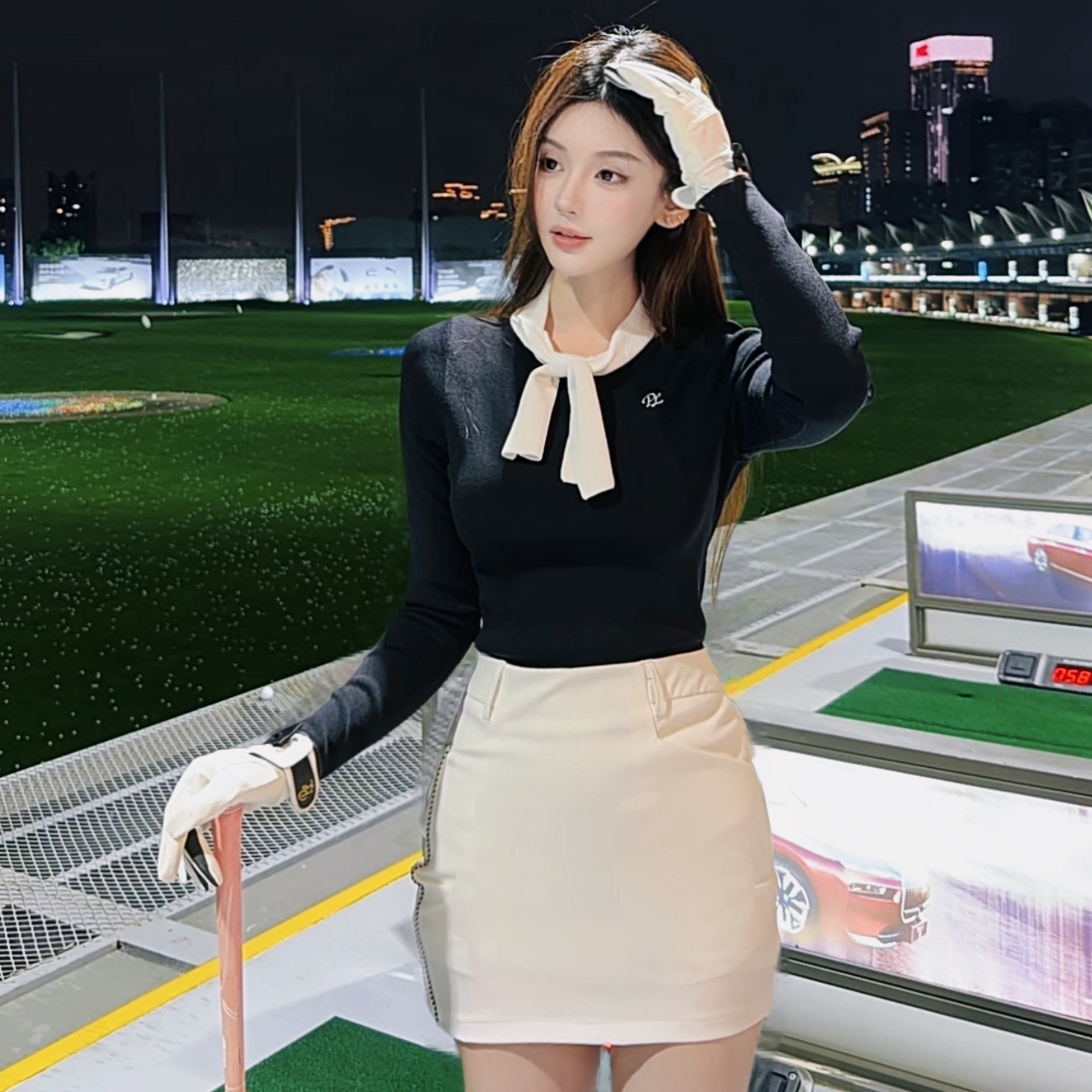高尔夫服装女秋冬韩版高尔夫女高尔夫长袖女裙显瘦速干网球服