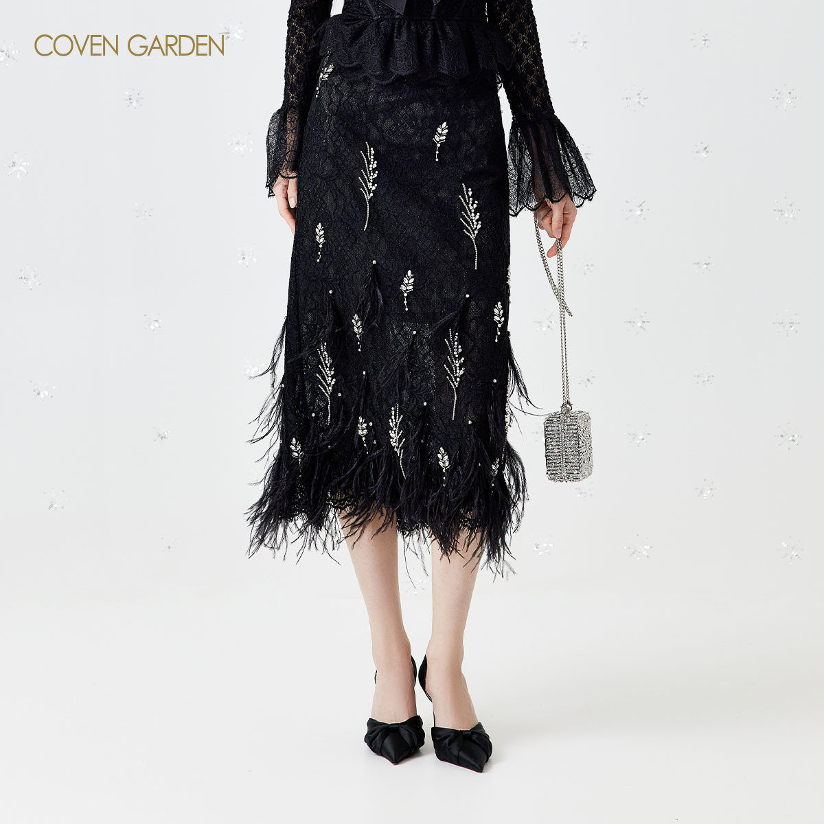 【哥文花园】蕾丝麦穗驼鸟毛半身裙CSA1072300