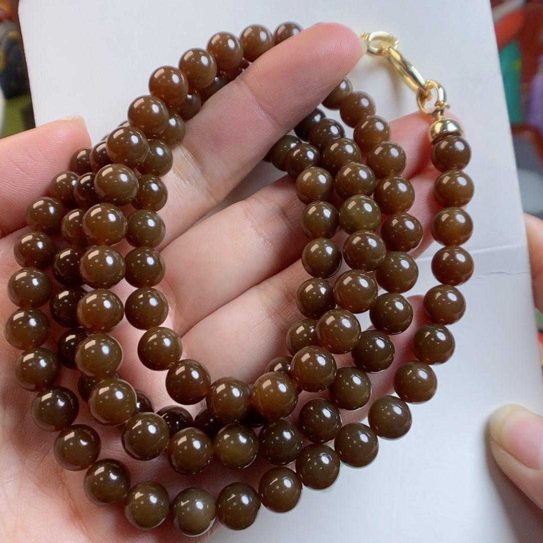 和田玉手链未镶嵌金山红糖