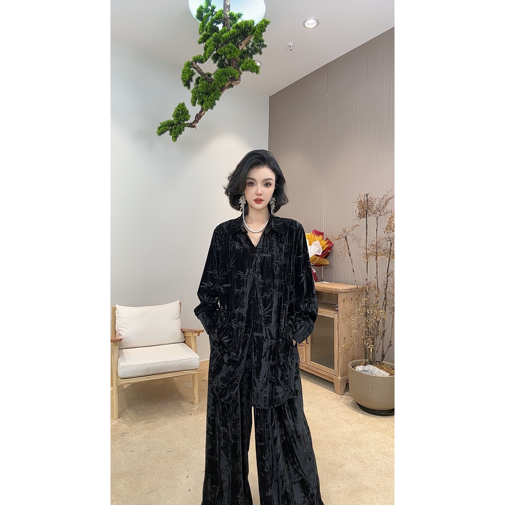 高奢套装丨秋竹丨春夏新款休闲时尚减龄显瘦上衣裤子两件套-5335