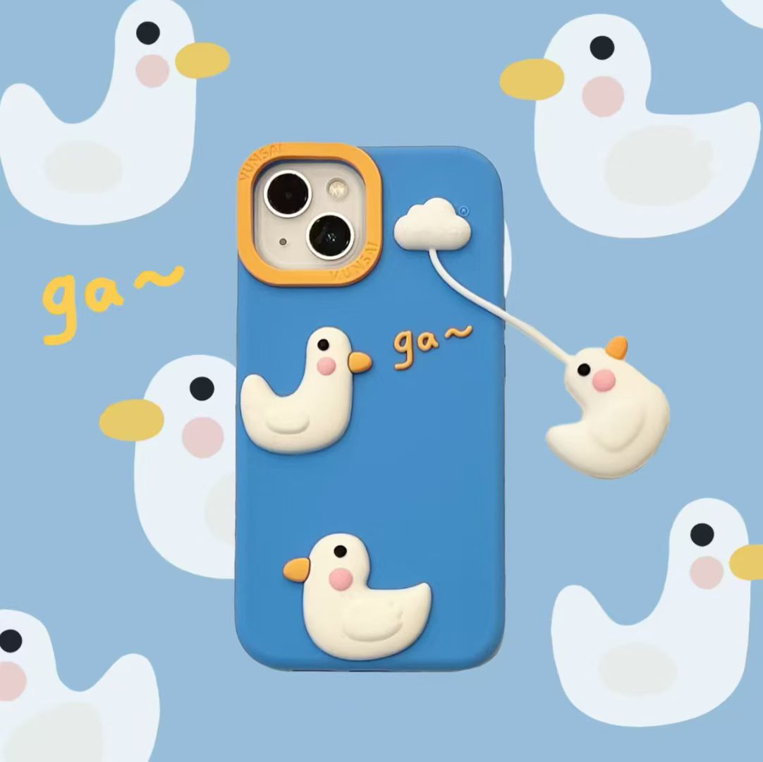 苹果|卡通云朵秋千鸭可爱吊坠ins韩适用iPhone17创意16硅胶手机壳