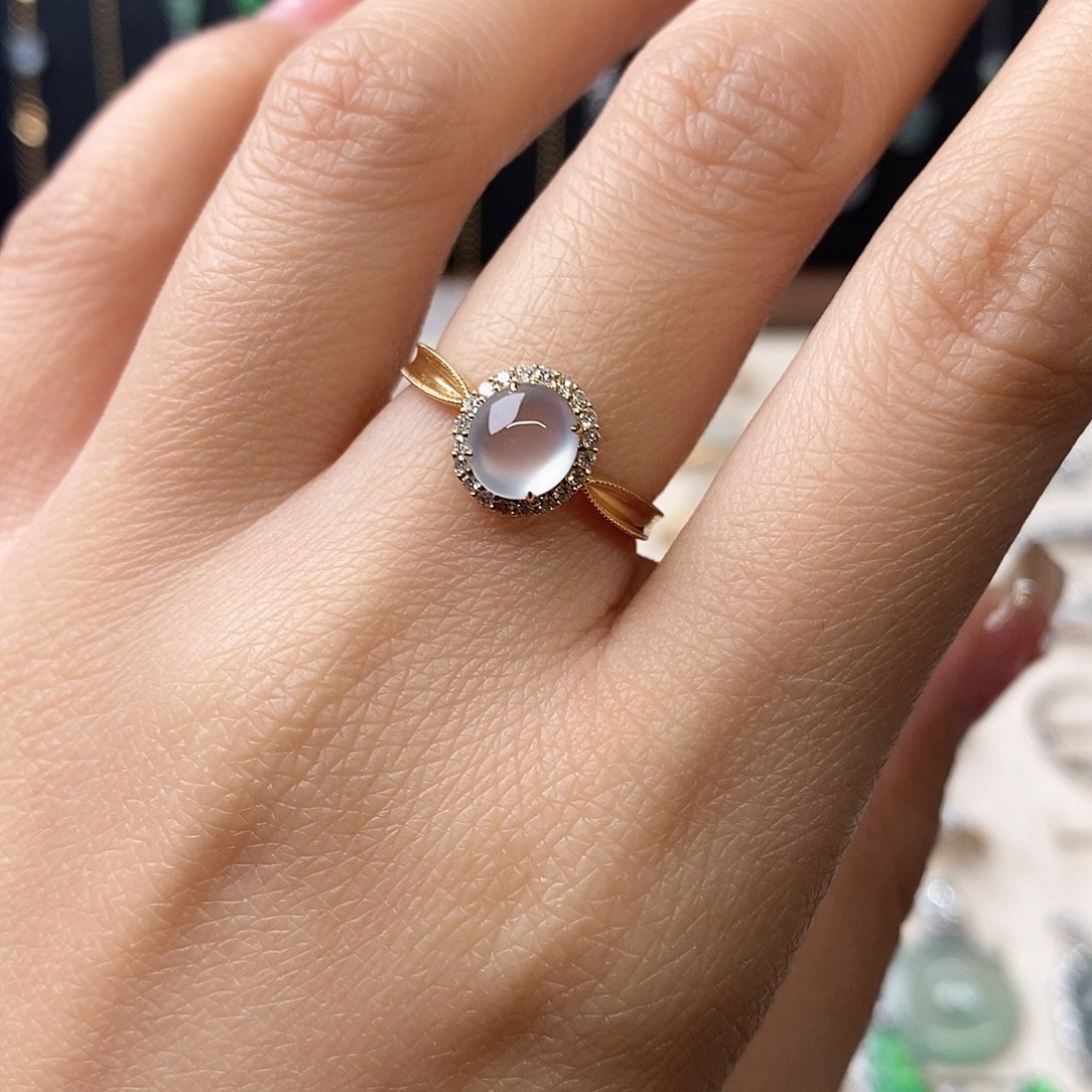 翡翠戒指18K金镶嵌安*18K黄女戒