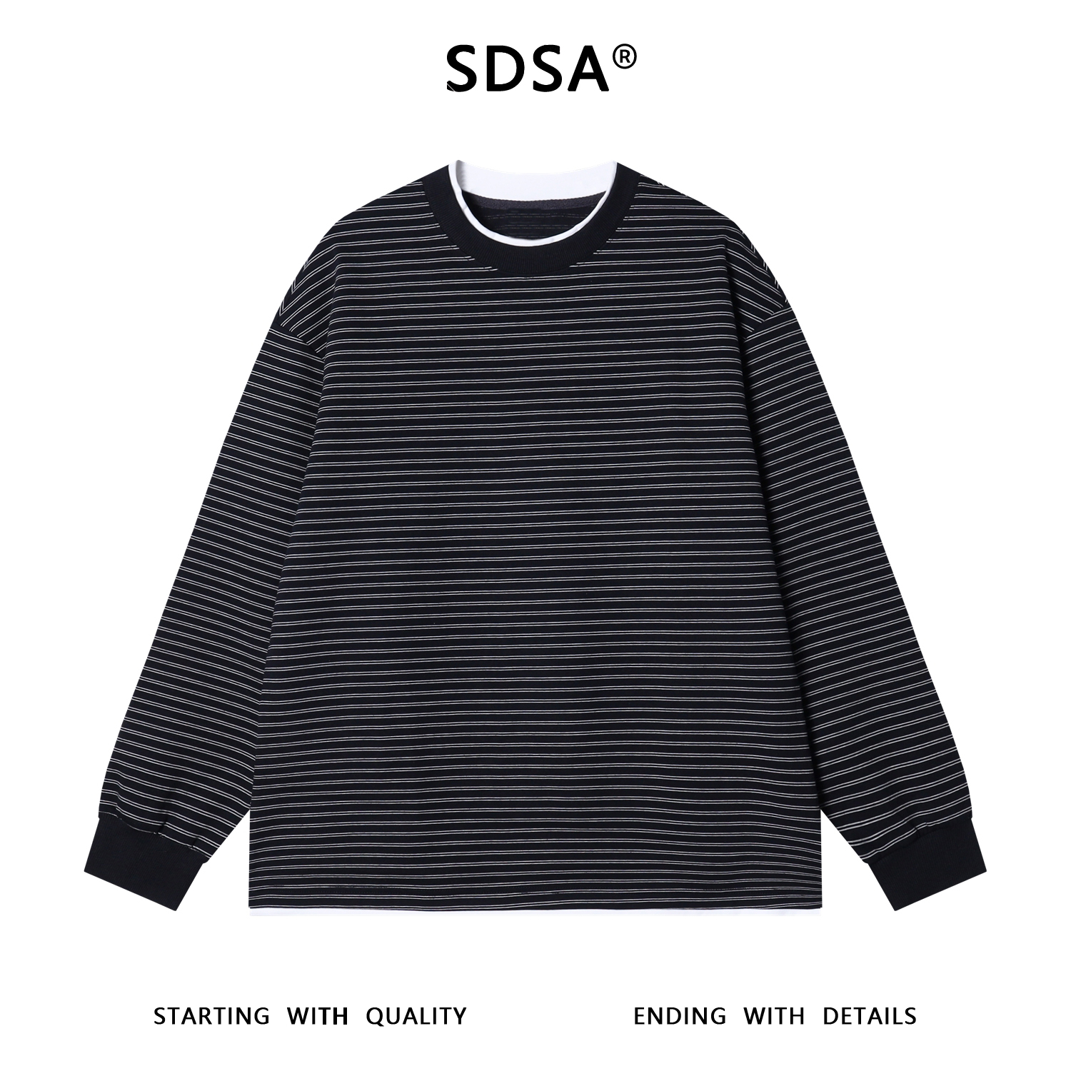 SDSA男士秋冬新款痞帅男装韩版拼接领口撞色条纹圆领卫衣百搭舒适