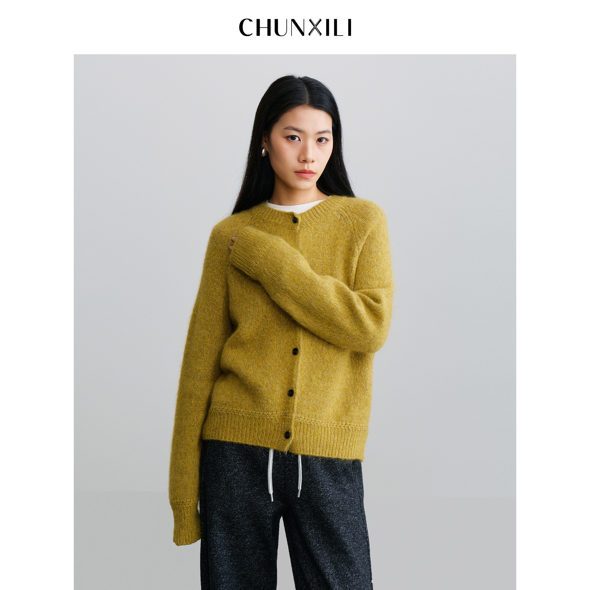 【 芥末】CHUNXILI/春熙里复古 慵懒风 宽松百搭毛衣D00M54173