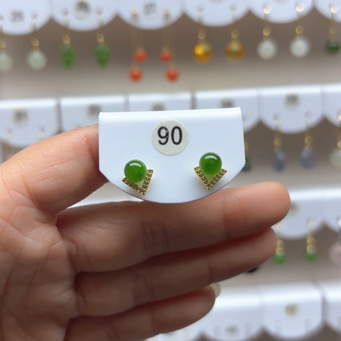 和田玉耳饰银S925镶嵌