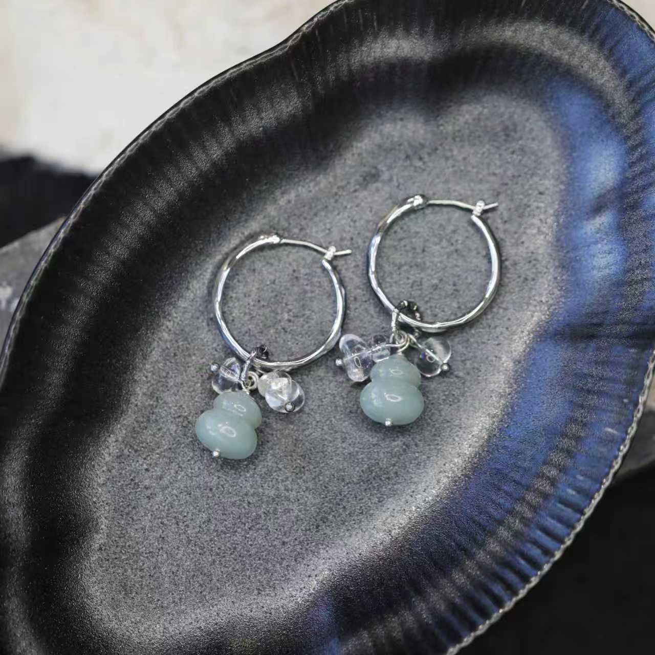 麦麦【聿呈】天然和田玉且末蓝  葫芦 耳环 多样性发一