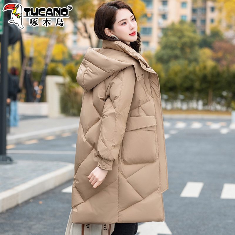 啄木鸟中长款羽绒服女冬季2025新款韩版时尚洋气女装加厚保暖外套