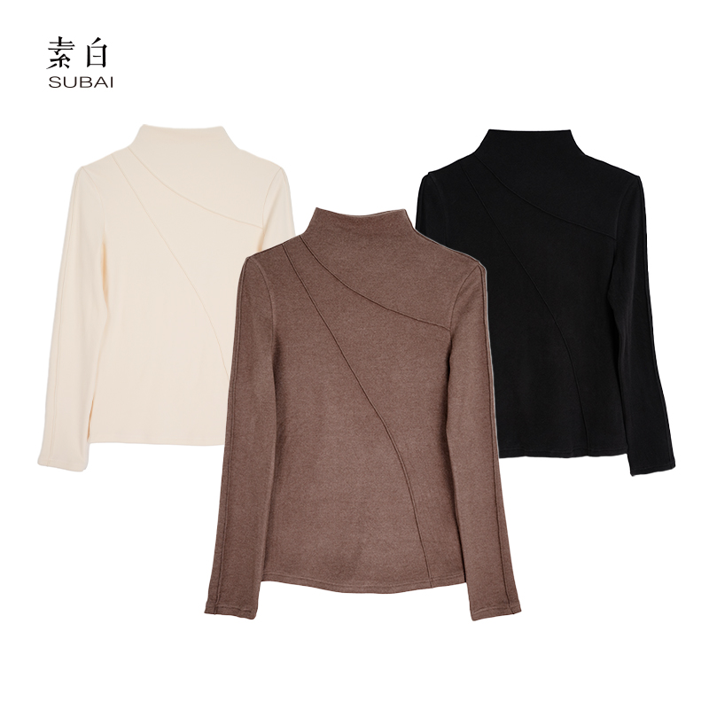 素白保暖【暖弧】T02022蜜桃绒针织打底衫