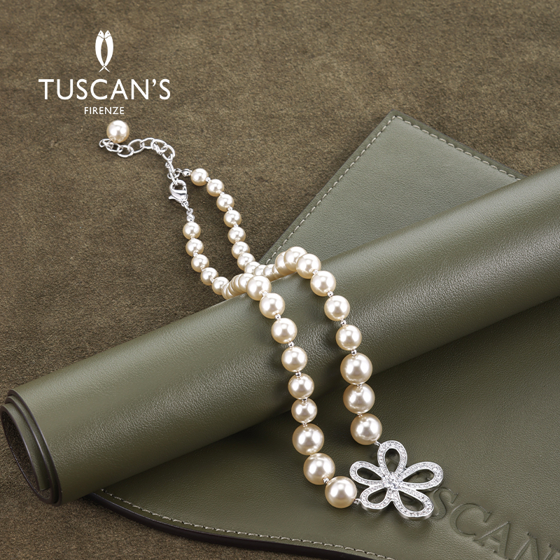 TUSCAN'S 铜合金玻璃项链 复古宫廷风气质花朵镶嵌串珠项链女