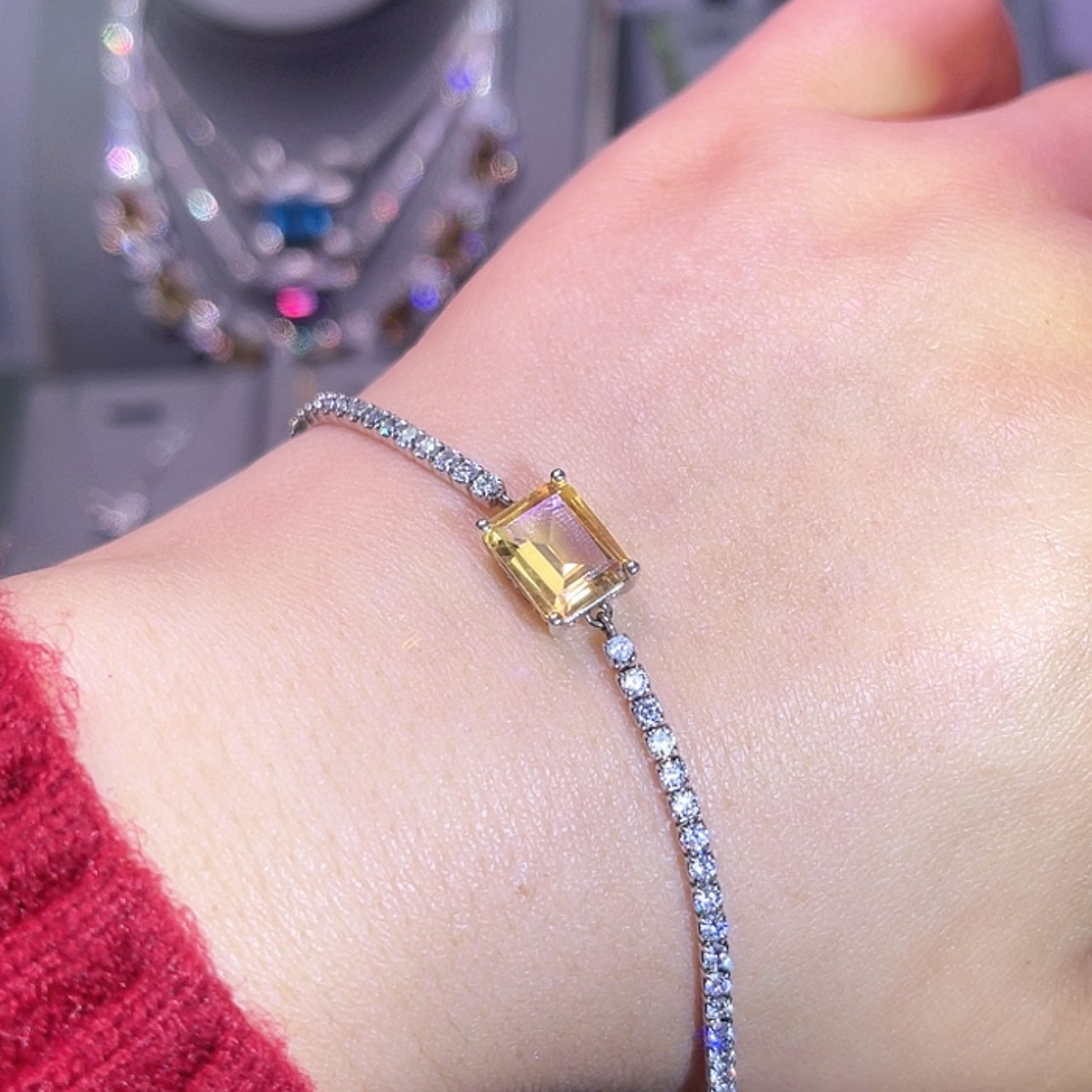 【闪购商品】黄晶手链银S925镶嵌手链