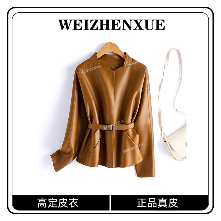 海宁纯皮皮衣女短款宽松显瘦皮风衣外套 YMK-1368#