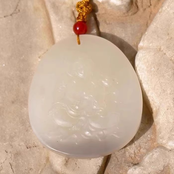 玉=雪0717天然新疆和田玉羊脂玉观音挂件吊坠手工雕刻带证书