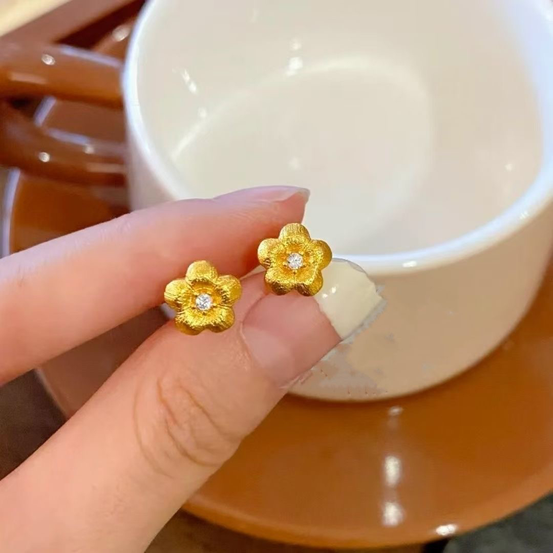 足银耳饰 甜美点钻小花耳钉
