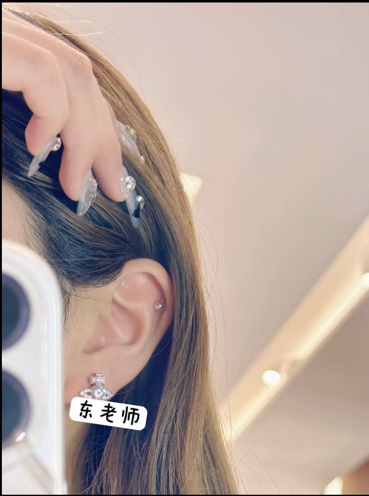 黄铜合成锆石耳饰 【圆钻土星耳钉】经典款爆款小巧精致满钻耳钉