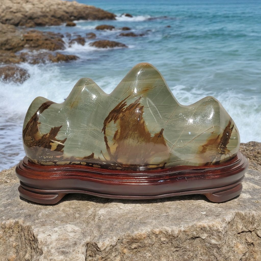 SF乳源彩石头青山绿水靠山石山峰假山型家居客厅办公室桌面摆件