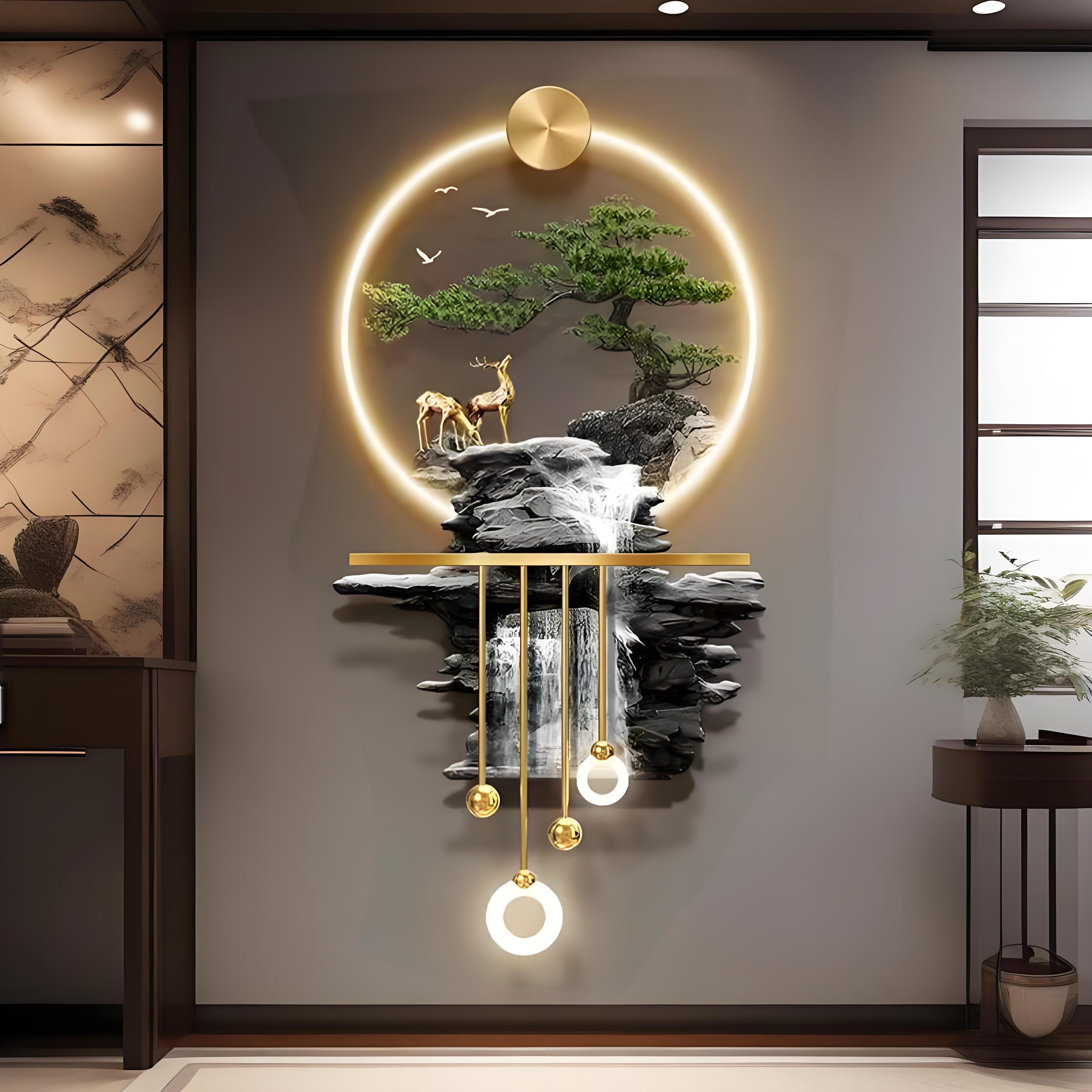 轻奢流水生财2025墙壁画立体高档发光玄关装饰画客厅背景墙挂画