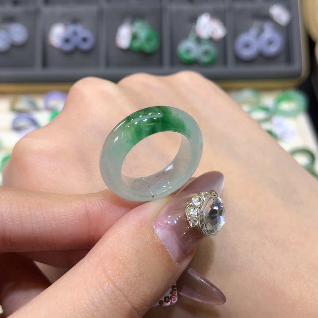 翡翠戒指未镶嵌11-12水草花