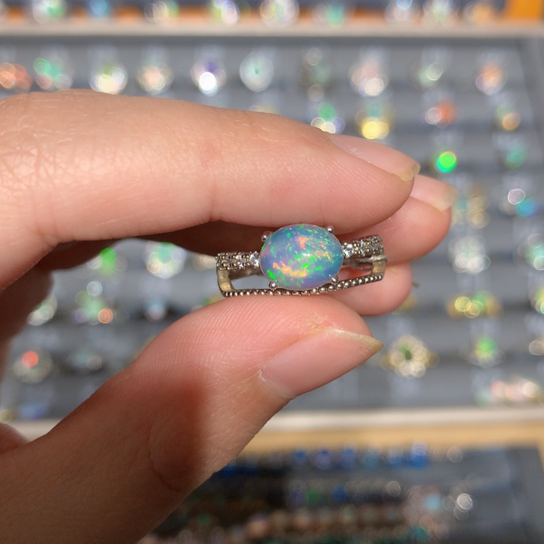 银S925镶嵌欧泊欧泊戒指y