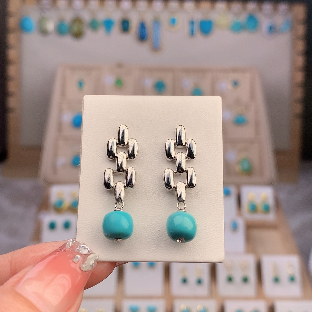 银S925镶嵌绿松石耳饰