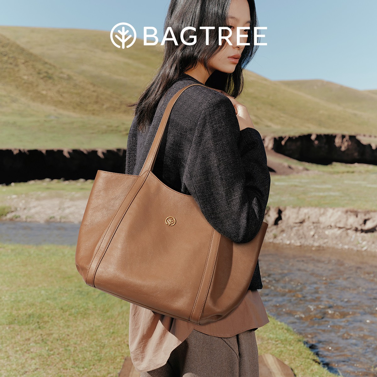 包包树晚枫植鞣牛皮手提托特大容量单肩上班电脑大学生托特包