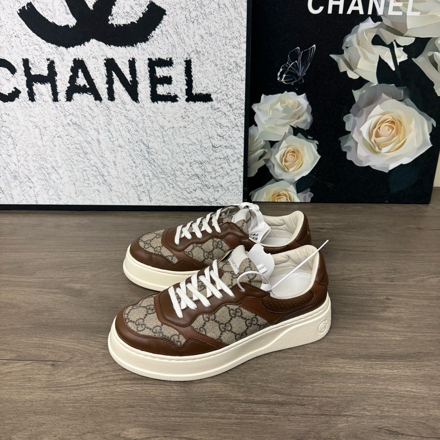 95新 GUCCI/古驰 咖色双G老花饼干鞋板鞋40码98新公价8600