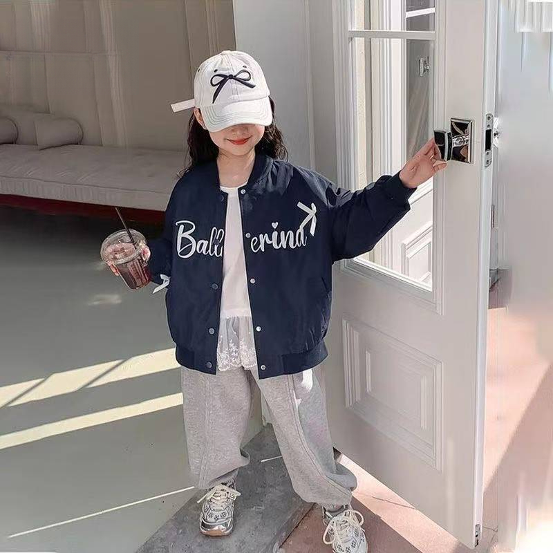 【热推爆款】女童外套春秋款2025新款中大童蝴蝶结棒球服儿童时尚绣
