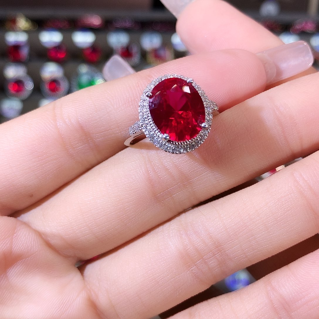 无925银鸽血红色戒指911