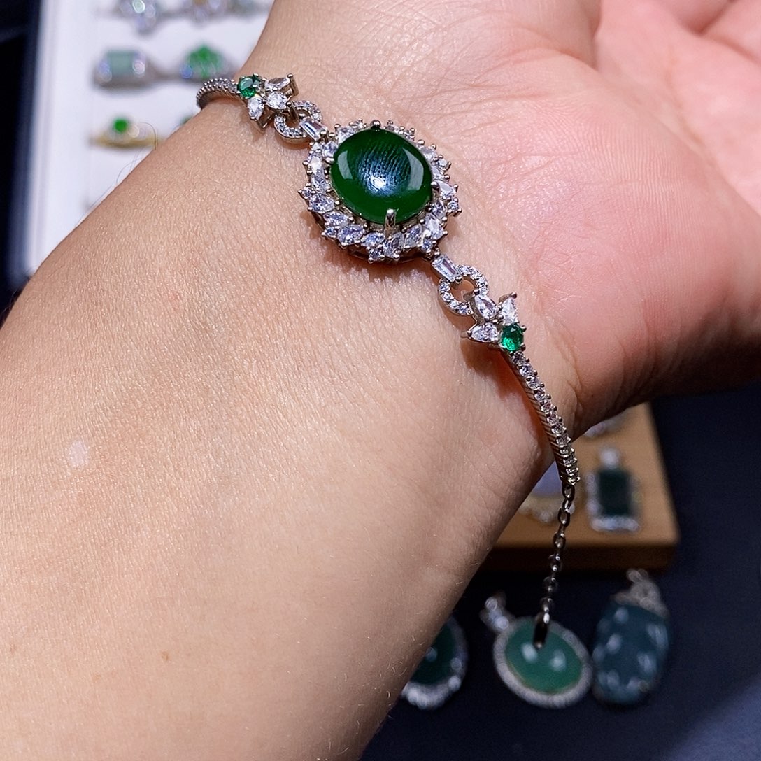 银S925镶嵌手链翡翠福**月w w