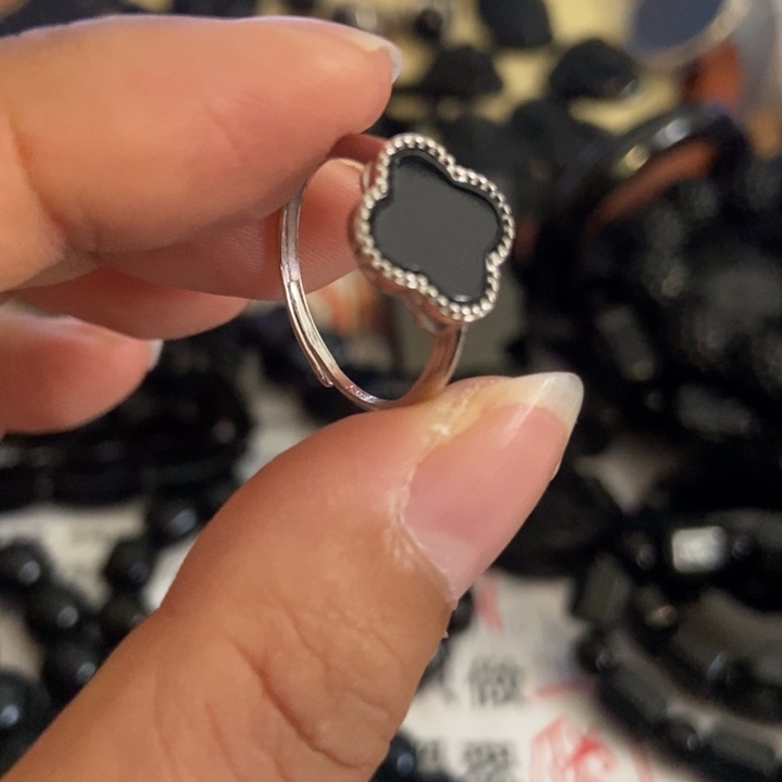 翡翠银S925镶嵌戒指墨翠