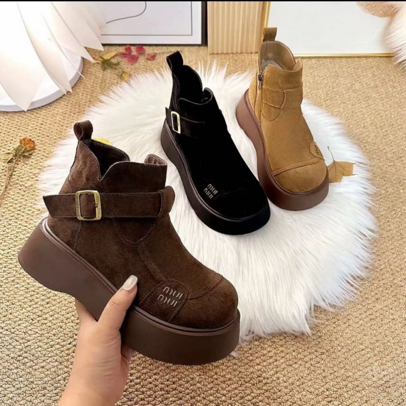 班俪鸟成人轻便厚底时尚雪地靴女靴时尚短筒侧拉链英伦冬季