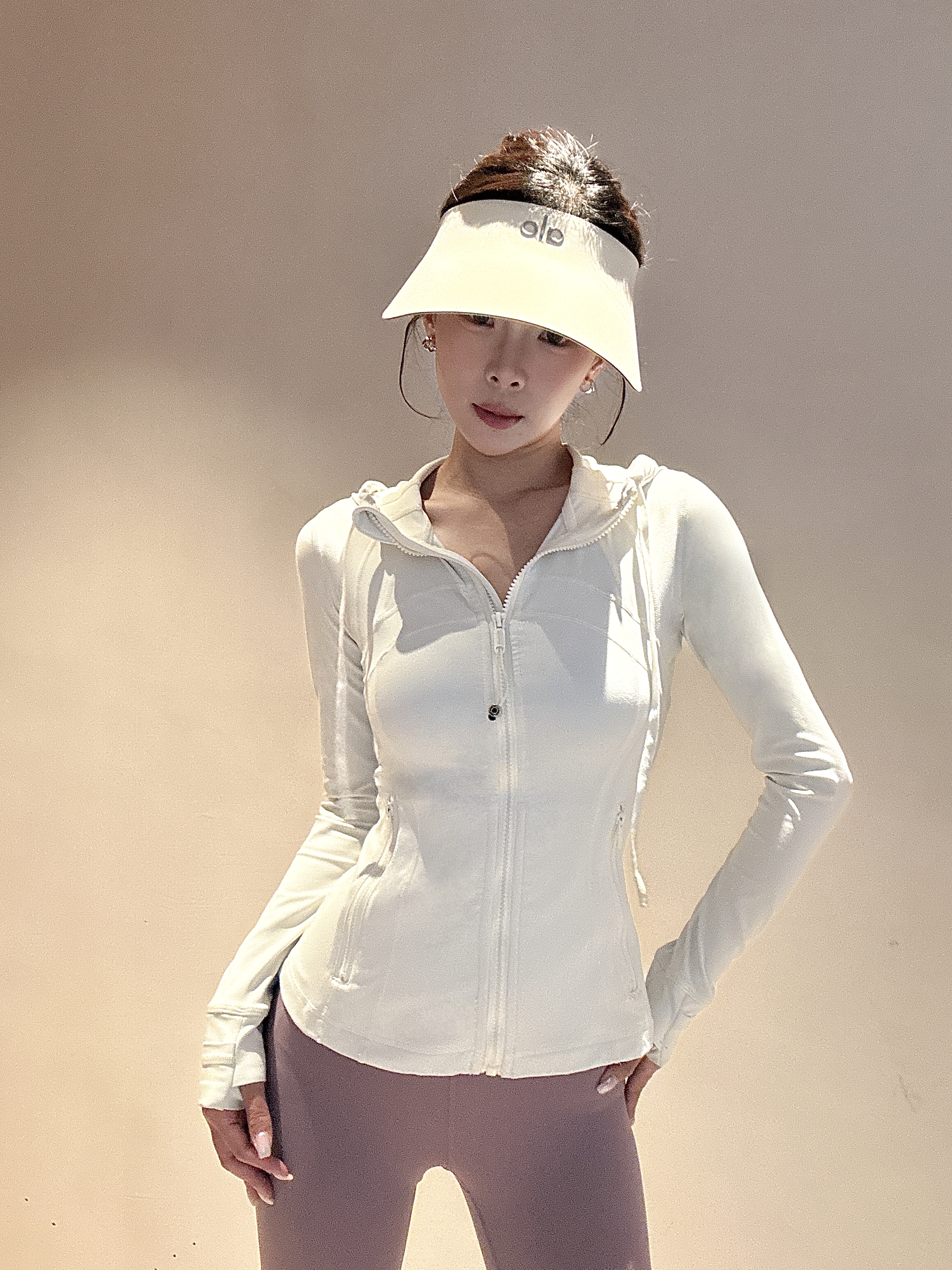 asm【LULU】D带帽瑜伽防晒服修身显瘦高级运动感上衣