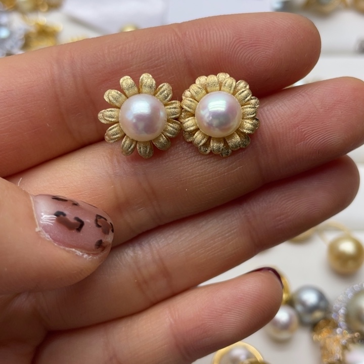 海水珍珠耳饰银S925镶嵌